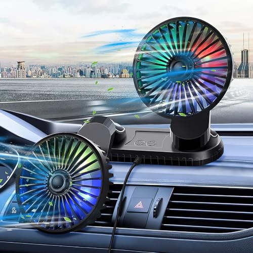 Hojalis Car Cooling Fan, USB Car Fan Dual Head with 3 Speeds, 360° Rotatable Auto Cooling Air fan, Portable Cars Dashboard Fans, Electric Desk Fans for Cars Dashboard Home Office (Black)