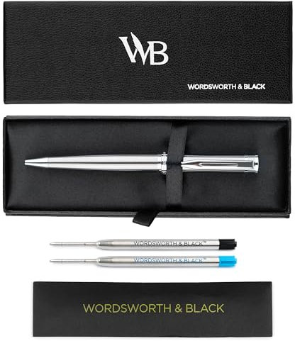 Wordsworth & Black Kugelschreiber Silberlack - Atemberaubender Luxus-Stift mit Chromfinish, Tinten-Nachfüllung, Geschenk für Männer & Frauen, Nachfüllbar, Schöne Stifte, Feine Spitze