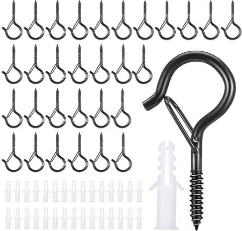 Invalidism 30pack Q-Hanger Hooks with Safety Buckle | Heavy Duty Ceiling Screw Hooks for Outdoor String Lights Fairy Lights and Cable Clips
