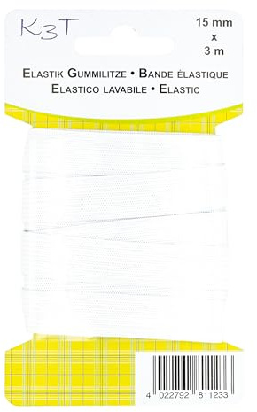 K3T 81123 Fil élastique en Caoutchouc, 15 mm x 3 m, Couleur : Blanc