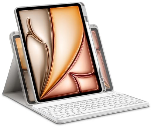 Bettdow för iPad Air 13 tum M3 2025/M2 2024 tangentbordsfodral, horisontell/vertikal användning, avtagbart tangentbord med brittisk layout
