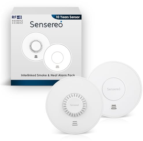 Sensereo Smoke and Heat Alarm,10-Year Sealed-Battery Life Smoke Alarm, Interlinked Smoke and Heat Alarm Bundle for Home, (1 Smoke & 1 Heat)