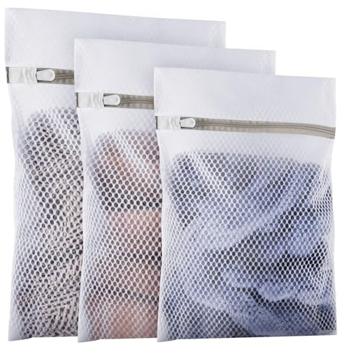 3 Stück Wäschesäcke mit Wabenstruktur, Waschmaschinen-Wäschesäcke mit Reißverschluss, Wiederverwendbare und Langlebige Mesh Wäschesack für Blusen, Strumpfwaren, Hosen, Mantel (1S+1M+1L)