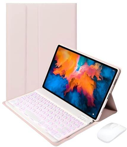 HLTOOP Funda con Teclado para Lenovo Tab M10 (3.ª Generación) 10,1 2022 (TB-328F), Contener Ñ,Teclado Bluetooth Retroiluminado De 7 Colores con Ratón,Rosado