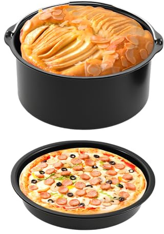 Yetaha Universal Heißluftfritteuse Backzubehör, 6 Zoll Backform Antihaftbeschichtung für Luftfritteuse, mit Kuchenfass Pizzapfanne Backform Kuchenbackblech