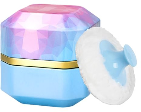 Body Powder Puff and Container, 3.35 Portable Dusting Powder Container with Soft Puff Powder Case Box Jar for Baby Women Home and Travel Use(Blue)