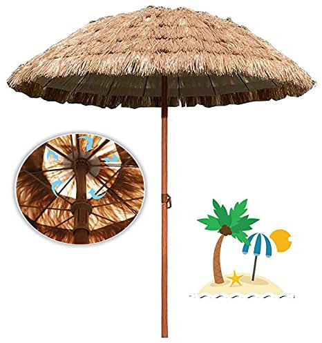 Sombrilla Tiki de estilo hawaiano con techo de paja con protección UV de 145 cm de diámetro, redonda de rafia tropical para jardín y patio