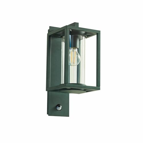 Lucande Wandleuchte außen Ferda mit Bewegungsmelder (spritzwassergeschützt (Modern) in Grün aus Aluminium (1 flammig, E27) - Wandlampe für Außenwand/Hauswand Haus Terrasse und Balkon