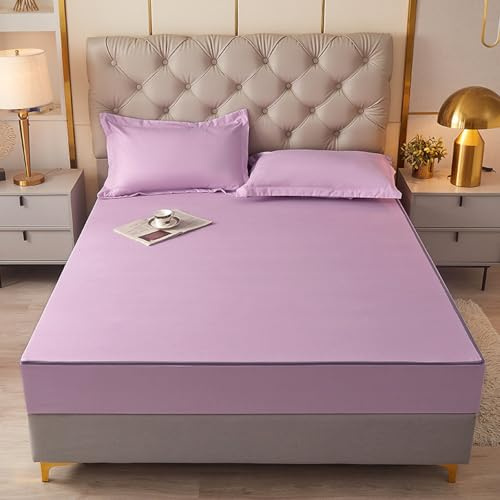 Protège-matelas imperméable pour lit king size 180 x 200 cm, entièrement couvert, anti-acariens et anti-allergie, violet avec fermeture éclair + 15 cm