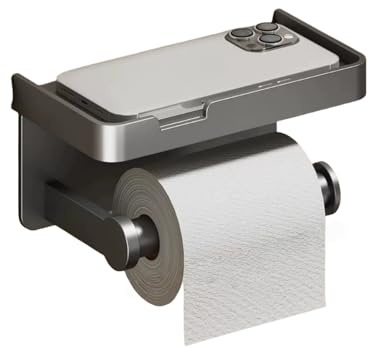 Toilettenpapierhalter mit Ablage,Selbstklebend toilettenständer,Badezimmer Klorollenhalter Wc Papier Halterung Wandmontage(Den grauen)
