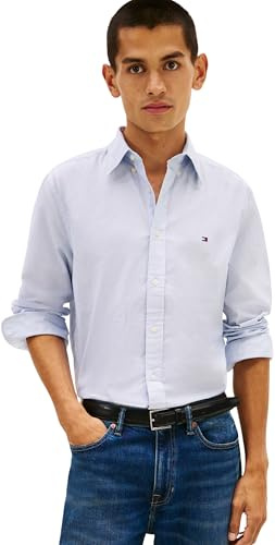 Tommy Hilfiger Hommes Flex Popeline Faux Solide RF Shirt MW0MW41711 L/S Chemise, Bleu, L, Bleu (Bleu Vif), L