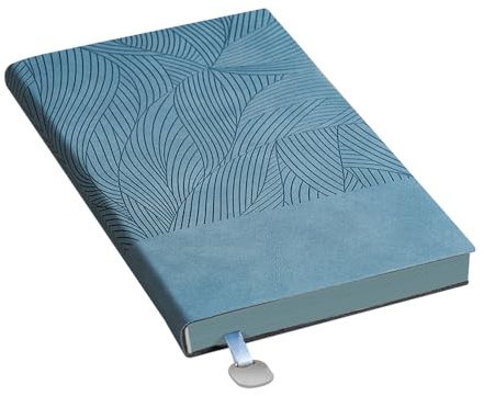 MUWINC Carnet en Cuir de Voyage–240 Pages Carnet de Notes A5 en Simili-Cuir avec Ruban Marque-Page, Bords Bleus à L'intérieur Pour L'écriture Quotidienne(Bleu Clair)