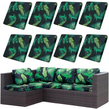 Hiseng Housses de Coussin de Canapé D'extérieur Extensibles Lot de 8, Imprimé Housses de Coussin de Siège Canapé de Remplacement pour Salon de Jardin, Meubles de Terrasse