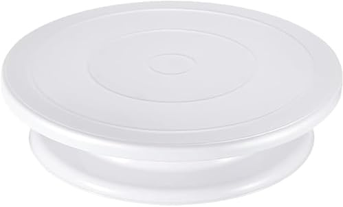360 Rotating Cake Turntable for Decorating, Display & Baking, Smooth Revolving Spinner Stand (11 inch / 28CM WHITE)