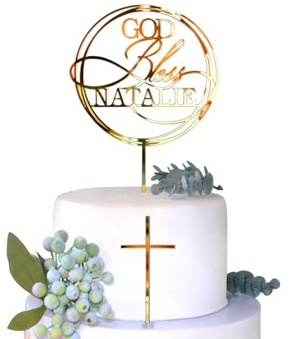 Décoration de gâteau personnalisée avec nom et croix, 17 couleurs, décoration de gâteau de baptême pour première communion, fête prénatale et fête d'anniversaire (style 1)