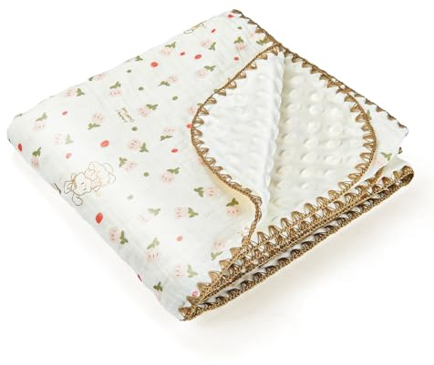 Coperta double-face con 100% mussola di cotone e pile a pois, ultra morbida, per neonati, bambine e ragazzi, design traspirante a doppia trama per dormire, passeggino (100 x 110 cm)