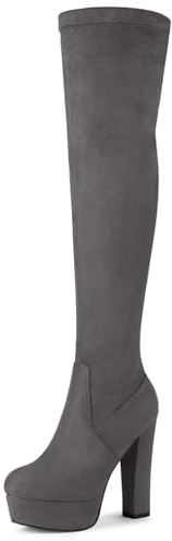 Allegra K Botas altas por encima de la rodilla con tacón de bloque para mujer, gris, 40 EU