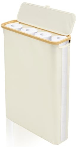 Cesta de almacenamiento de papel higiénico, 40 l, caja de almacenamiento con tapa, ventana lateral Oxford, cesta de papel higiénico a prueba de polvo, 24 rollos estándar para baño y hogar (B)