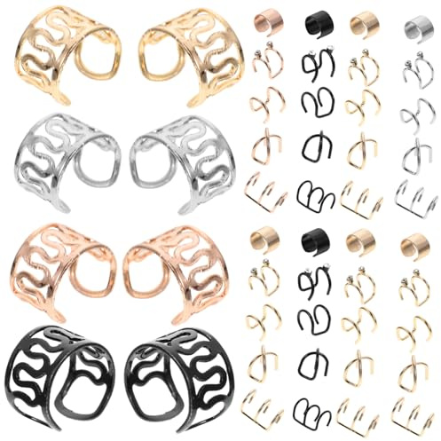 Veemoon 48 piezas Accesorios de Cabello Trenzado de Puños para Trenzas y Clips para Cartílago de Oreja Adornos Multipropósito para Peinados de Dreadlocks Negro Plata Rosa