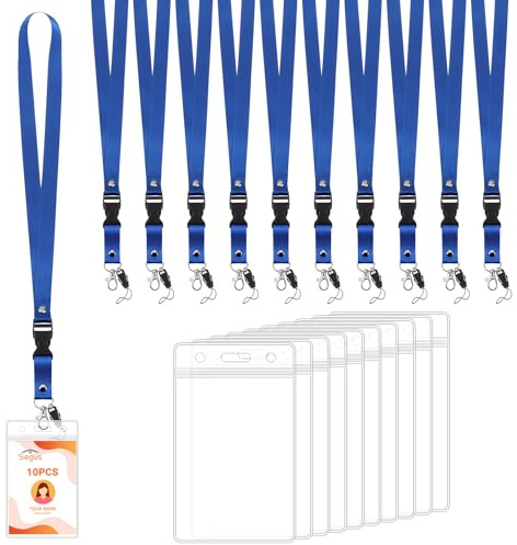 Segus Cinta Cuello Llaves, 10 Piezas Porta Tarjetas Identificativas con Lanyard, Lanyard Enfermera con Cierre de Langosta Giratorio, para Profesor, Estudiantes (Azul, Vertical)