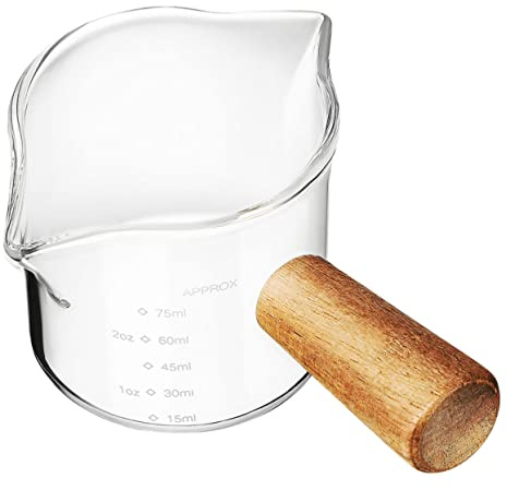 UKCOCO Taza de Vidrio Resistente al Calor de 100ml Mango de Madera Fácil de Usar para Café Latte Adecuado para Cafeterías y Restaurantes