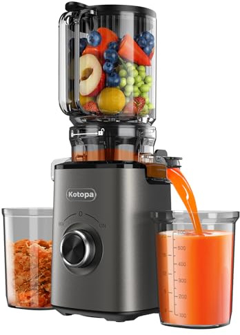 Kotopa Extracteur de Jus, Extracteur de Jus de Fruits et Légumes - 120 mm Grand Goulot, 600 mL Réservoir, Machine à Jus Facile à Nettoyer, Haute Extraction(Gris)
