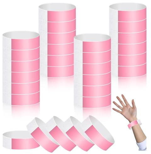 Chuanhylis 400 Stück Einlassbänder, Wasserfest Eintrittsbänder, Selbstklebend Party Bändchen, Abrieb und Reißfest Armbänder aus Papier für Events, Partys und Feiertage (Hellrosa)