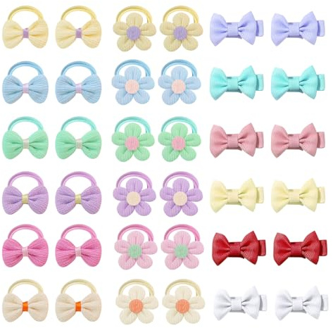 DIPZO 36 st babyflickors håraccessoarer, rosa rosettspännen, elastiska hårband med blommor, mjuka och söta hårsnoddar för flickor, bebisar och barn