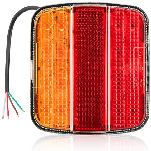 DARKGUARD 1 x Square Trailer Lights 12V/24V IP67 Waterproof E-Mark Approved LED Trailer Rear Tail Light Kit For Trucks Caravans Tractors, 5-in-1(Brake/Turn Signal/Position/License Plate/Reflector)