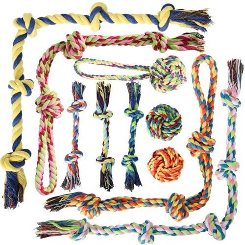 Aitmexcn Dog Rope Toys for Small and Medium Dogs, 10 Pack Cotton Chew Toys | Rope Teething Toys for Tug of War and Interactive Play, Washable Knot Dog Toy for Dental Care & Anxiety Relief，Indoor/Outdoor