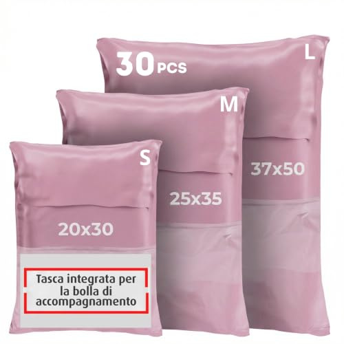 Buste per Spedizioni Vinted - Sacchetti Spedizione, Opaqui, Auto-Adesivi per Vestiti, Scarpe, Libri - Pacchi e Scatole per Spedizioni Vinted - Confezione da 30 (Rosa)