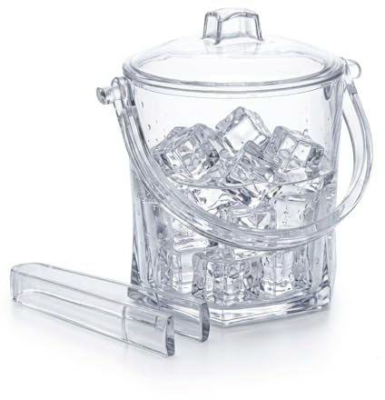 1.5L Crystal Clear Acrylic Ice Bucket with Lid, Handle & Non-Slip Tongs – Ice Storage Tub for Beer, Wine, Champagne, Cocktails & Ice Cubes – Drinks Cooler for Home Bar, Parties, BBQs & Picnics