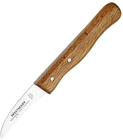 Westmark Schäl-/Küchenmesser, mit gebogener Klinge, Länge: 15,4 cm, Rostfreier Edelstahl/Holz, Greta, Silber/Hellbraun, 10952280, Braun, Silber