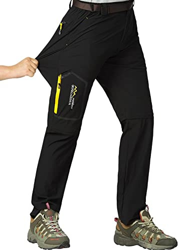 Mens Hiking Pants Convertible Quick Dry Lightweight Zip Off Outdoor Fishing Safari Pants (818 C-Black 36)