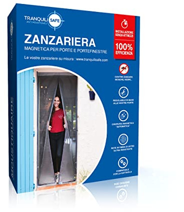 Moustiquaire ajustable aimantée TRANQUILISAFE® pour portes et portes fenêtres – moustiquaire magnétique – moustiquaire baie vitrée automatique – protection anti moustique (L 140/156 - H 217/225)