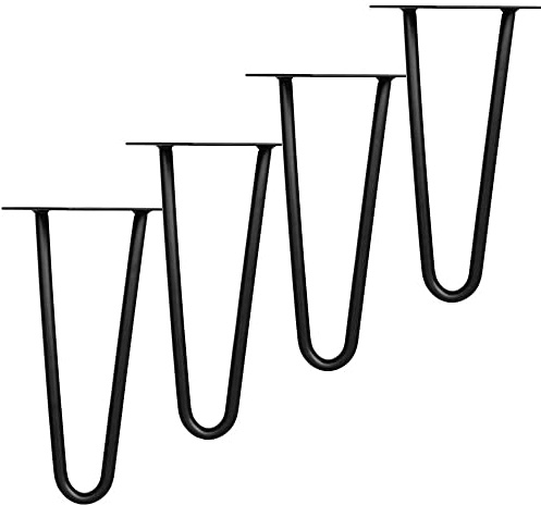 Melko Hairpin Legs Tischbeine 4-teilig 45 cm 3 Streben Stahl 12 mm Schwarz | inkl. Bodenschoner, vorgebohrte Montageplatten, pulverbeschichtet, für Couchtisch und Konsolentisch, rutschfester Halt