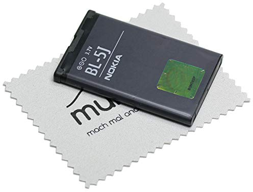 Akku für Nokia Original BL-5J für Nokia 200, 201, 302, 5228, 5230, 5235, 5800, C3, Lumia 520, Lumia 525, N900, X1, X6 mit mungoo Displayputztuch