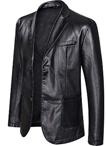 Men's Leather Jacket Spring and Autumn Winter Blazer lapel PU Faux Leather Suit Coats Motorcycle Jacket Button Smart Casual Biker Style Jacket,Black,XXXL