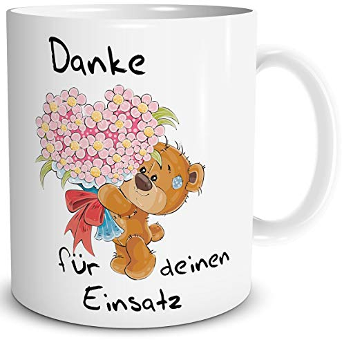 TRIOSK Tasse Danke lustig mit Spruch Bären Einsatz Dankeschön für Alles Geschenk Dankessprüche Frauen Freundin Männer Kollegen Chef Erzieher Weiß