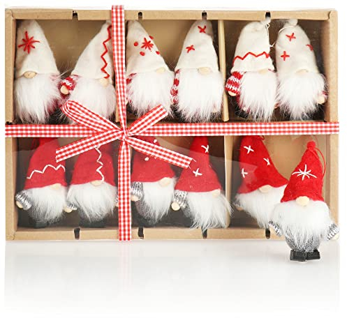 COM-FOUR® 12 Colgantes de Papá Noel para el árbol de Navidad, encantadores Colgantes de Figuras de árboles de Navidad como Adornos para árboles o Etiquetas de Regalo