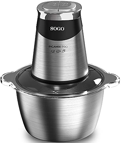 Sogo Picadora Eléctrica con Función de Doble Velocidad - Picadora de Carne, Verduras, Frutas, Frutos Secos - Procesador de Alimentos con 4 Cuchillas Afiladas y Eficientes - Trituradora de Alimentos