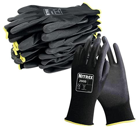 NITREX 290B Work and Safety Gloves - 10 Pairs - General Handling Gloves with PU Palm Coating, Abrasions and Tearing Protection, Maximum Grip, Mechanical and Industrial Protection, Size 8