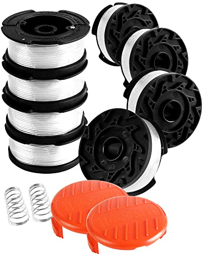 Uchidodo Trimmertråd till Black Decker Trimmer, 8 Trimmerspolar, Längd 9,15 m, Diameter 1,65 mm med 2 spollock och 2 fjädrar