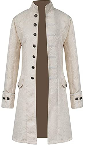 Sangdut Herren Mittelalter Steampunk Halloween Kostüme Männlich Gothic Gehrock Viktorianische Gericht Uniform Renaissance Bottom Vintage Erwachsene Festival Cosplay Frack, weiß, XXL