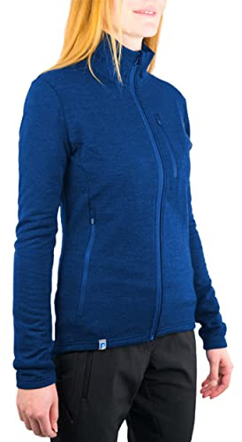 ALPIN LOACKER Merino Jacke Damen 270 g/m² I Merinowolle Fleecejacke atmungsaktiv I Wolljacke für Outdoor und Freizeit, Blau M