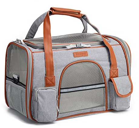 PETCUTE Transportbox Katze und Hunde,Katzentransportbox mit Abnehmbare Matte,Faltbare Atmungsaktiv Katzentasche mit Reflektierender Streifen,Verstellbarer Schultergurt,Airline Genehmigt