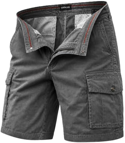 TONY BACKER Herr Cargo Shorts Vintage Bomull Flera Fickor Sommar Kortbyxor Cargo, Grå, 28 smal kort