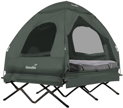 Skandika Haug Tenda/Letto da campeggio rialzato per 2 persone, materasso gonfiabile, impermeabile, per esterni, fino a 160 kg (verde scuro)