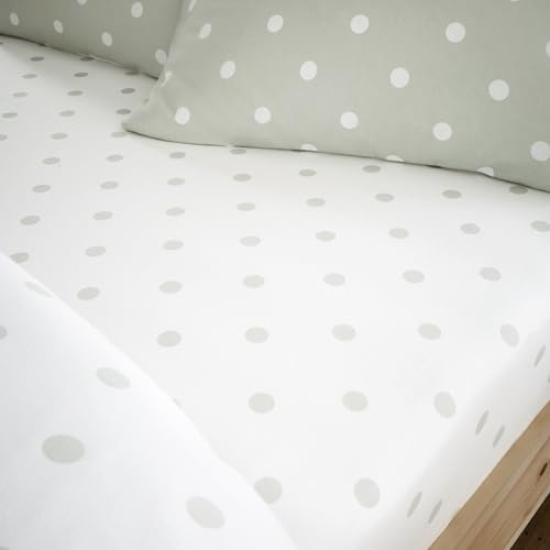 Catherine Lansfield Brushed Polka Dot Cotton Single Fitted Sheet Green