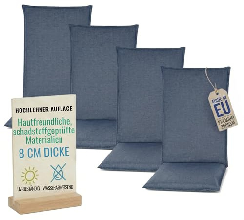 Pillows24 Hochlehner Auflagen 4er Set 120x50x8cm, Wasserabweisend & UV-fest